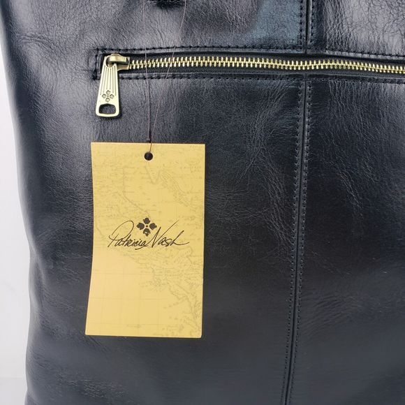 Patricia Nash Tote Bag Danville Colorblock Black British Tan Leather purse - Picture 6 of 16